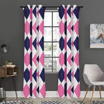 White Blue And Pink Argyle Pattern Print Curtain