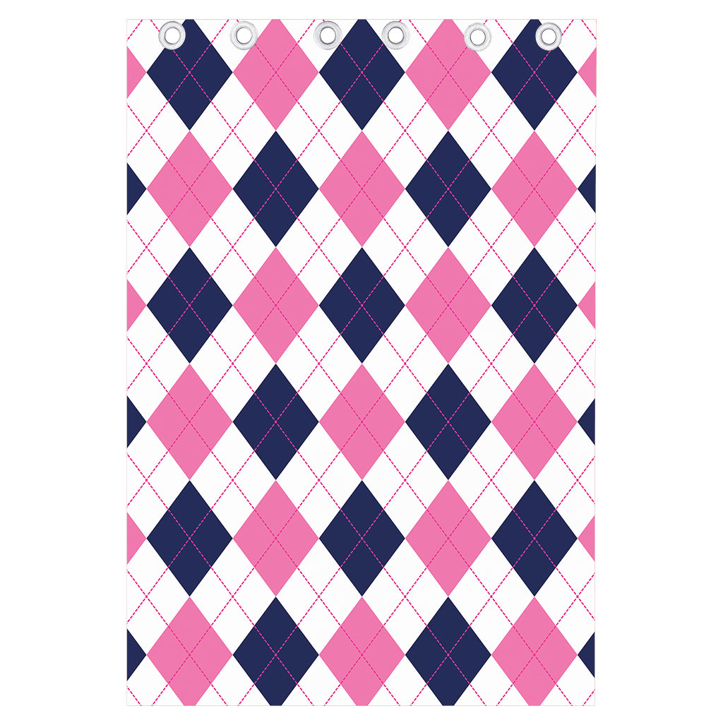 White Blue And Pink Argyle Pattern Print Curtain