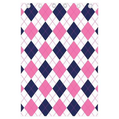White Blue And Pink Argyle Pattern Print Curtain