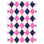 White Blue And Pink Argyle Pattern Print Curtain