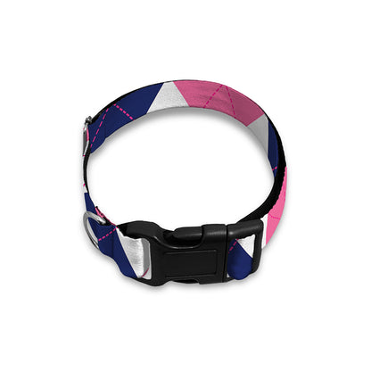 White Blue And Pink Argyle Pattern Print Dog Collar