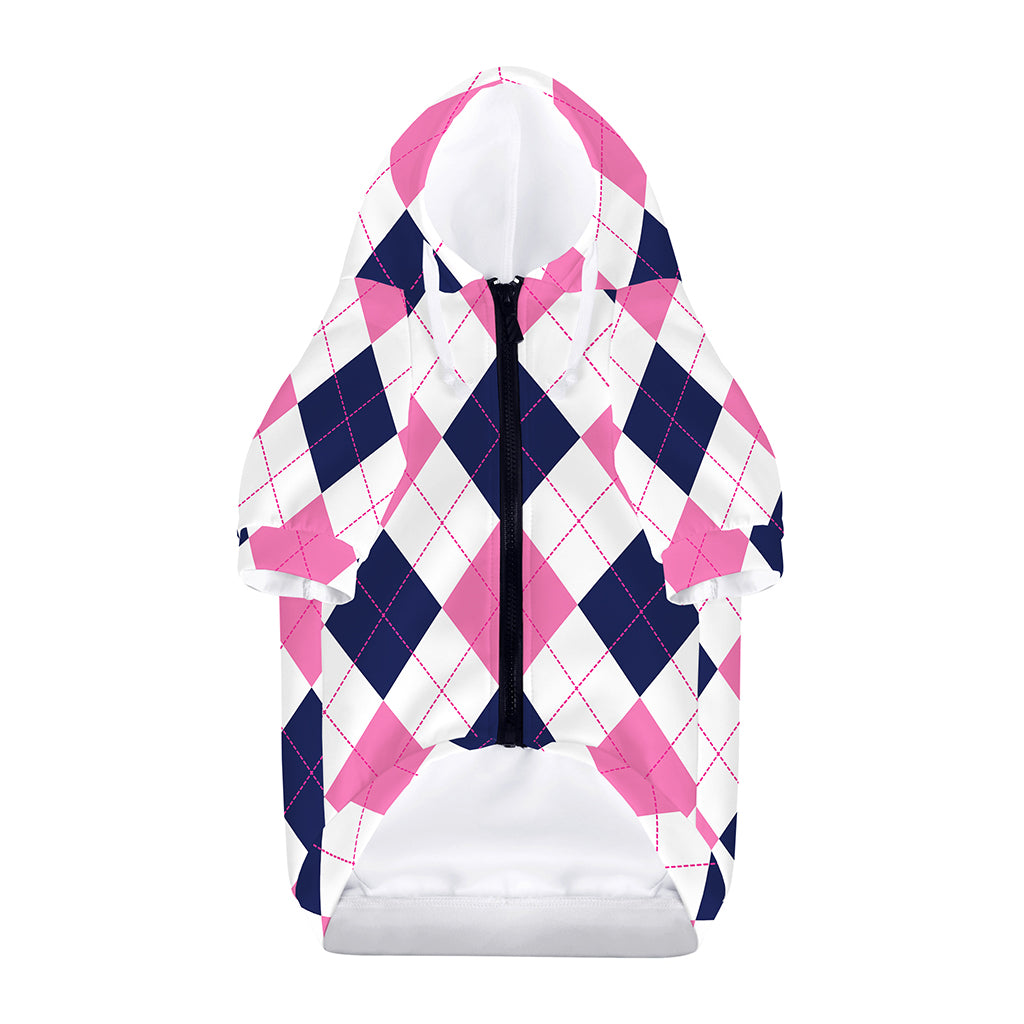 White Blue And Pink Argyle Pattern Print Dog Zip Up Hoodie