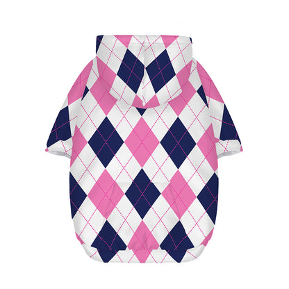 White Blue And Pink Argyle Pattern Print Dog Zip Up Hoodie