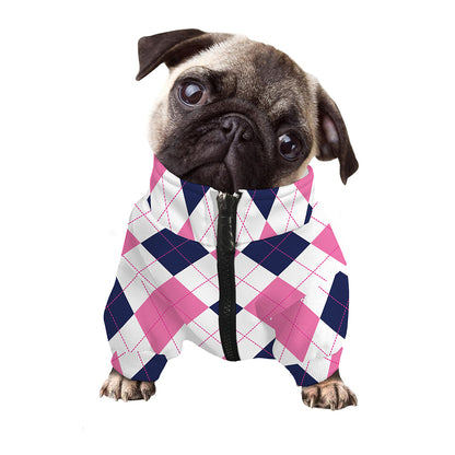 White Blue And Pink Argyle Pattern Print Dog Zip Up Jacket