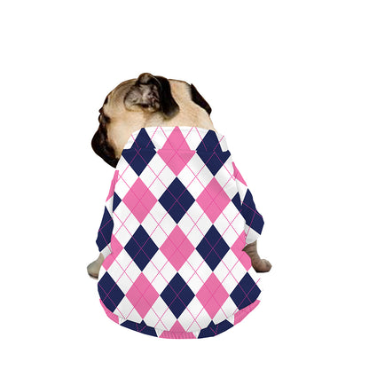 White Blue And Pink Argyle Pattern Print Dog Zip Up Jacket