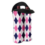 White Blue And Pink Argyle Pattern Print Double Neoprene Wine Tote