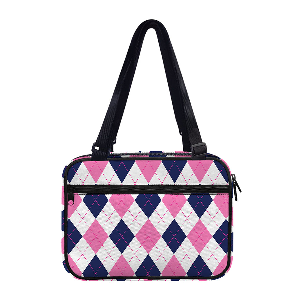 White Blue And Pink Argyle Pattern Print Double Strap Bible Bag