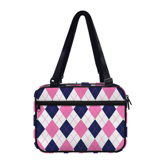 White Blue And Pink Argyle Pattern Print Double Strap Bible Bag