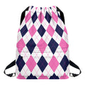 White Blue And Pink Argyle Pattern Print Drawstring Backpack