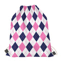White Blue And Pink Argyle Pattern Print Drawstring Bag