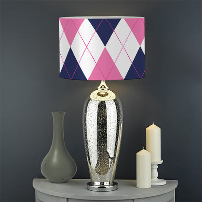 White Blue And Pink Argyle Pattern Print Drum Lamp Shade