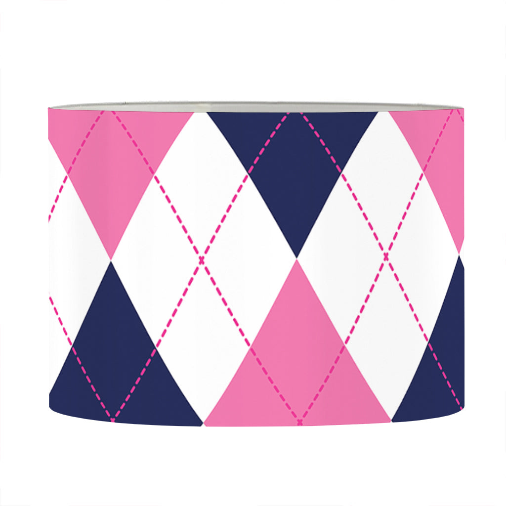 White Blue And Pink Argyle Pattern Print Drum Lamp Shade