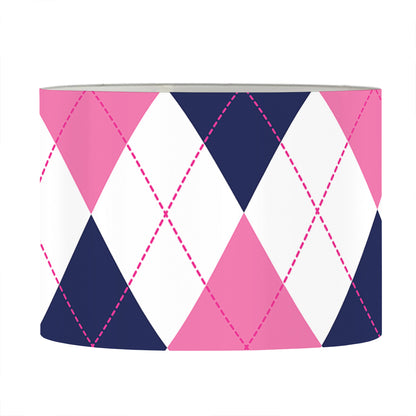 White Blue And Pink Argyle Pattern Print Drum Lamp Shade