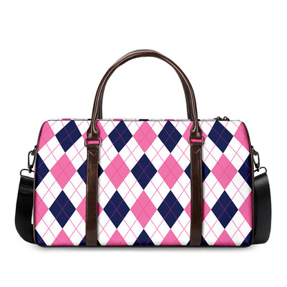 White Blue And Pink Argyle Pattern Print Duffle Bag
