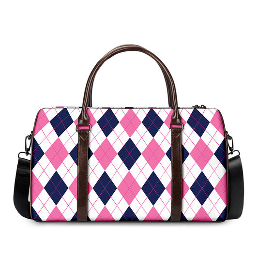 White Blue And Pink Argyle Pattern Print Duffle Bag