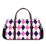 White Blue And Pink Argyle Pattern Print Duffle Bag