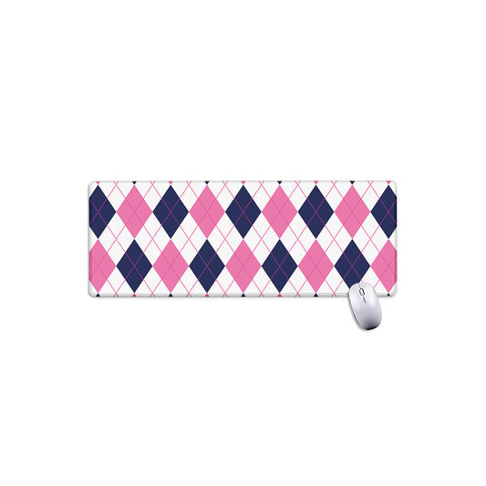 White Blue And Pink Argyle Pattern Print Extended Mouse Pad