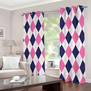 White Blue And Pink Argyle Pattern Print Extra Wide Grommet Curtains