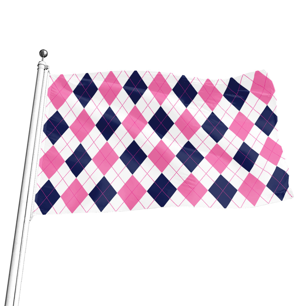 White Blue And Pink Argyle Pattern Print Flag