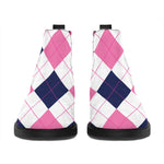 White Blue And Pink Argyle Pattern Print Flat Ankle Boots