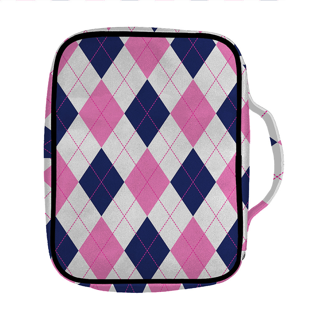 White Blue And Pink Argyle Pattern Print Front Pocket Bible Bag