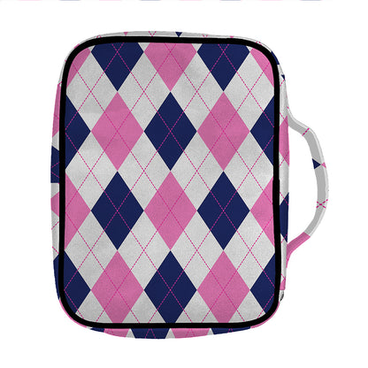 White Blue And Pink Argyle Pattern Print Front Pocket Bible Bag