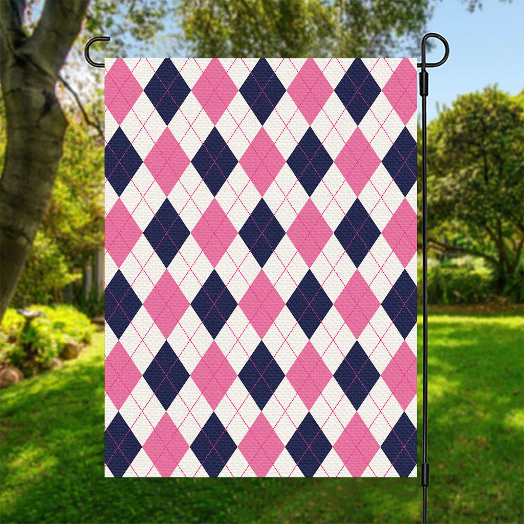 White Blue And Pink Argyle Pattern Print Garden Flag