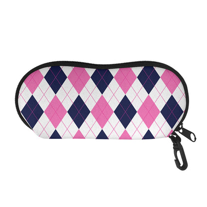 White Blue And Pink Argyle Pattern Print Glasses Case
