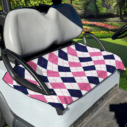 White Blue And Pink Argyle Pattern Print Golf Cart Seat Cover