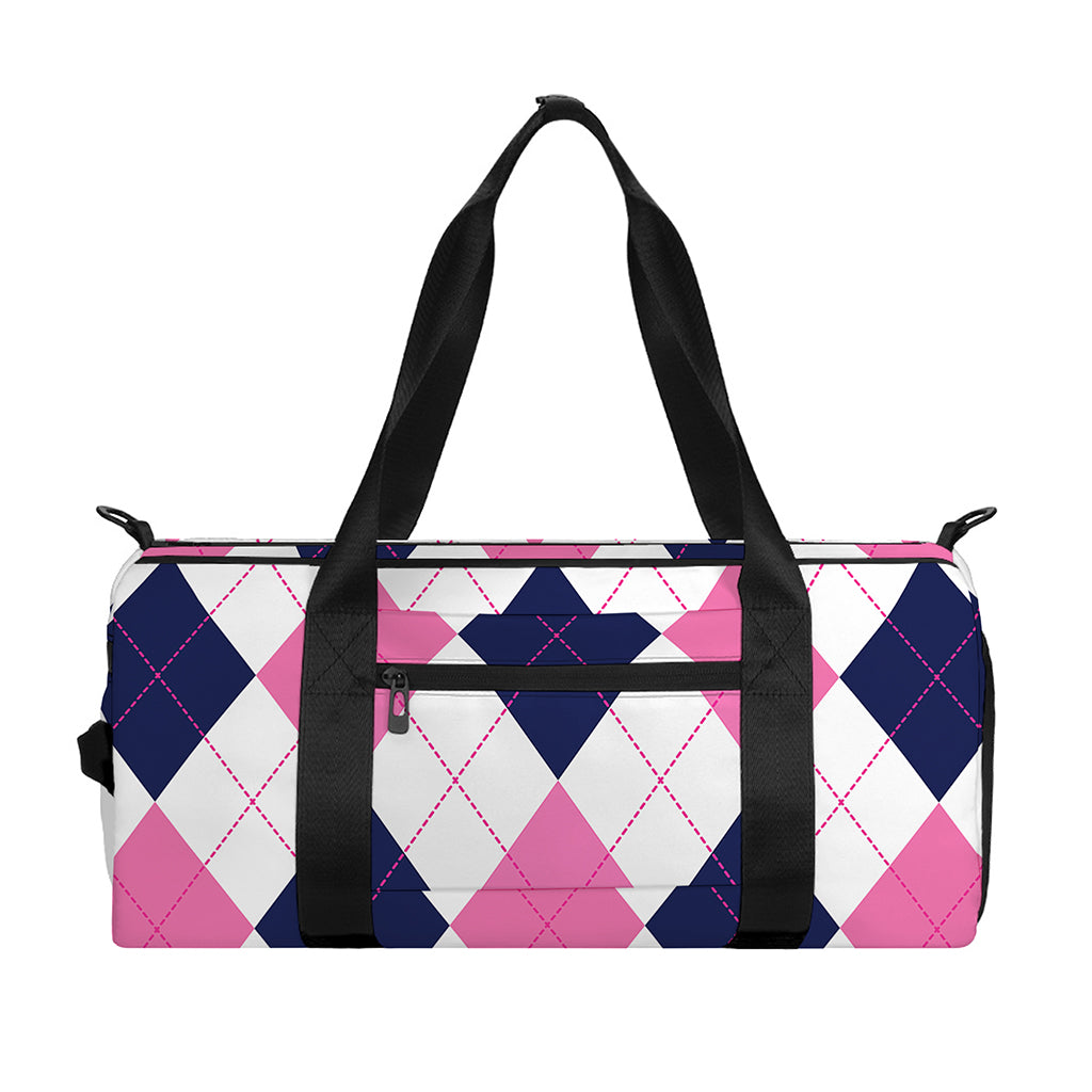 White Blue And Pink Argyle Pattern Print Gym Bag