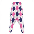 White Blue And Pink Argyle Pattern Print Hammer Pants
