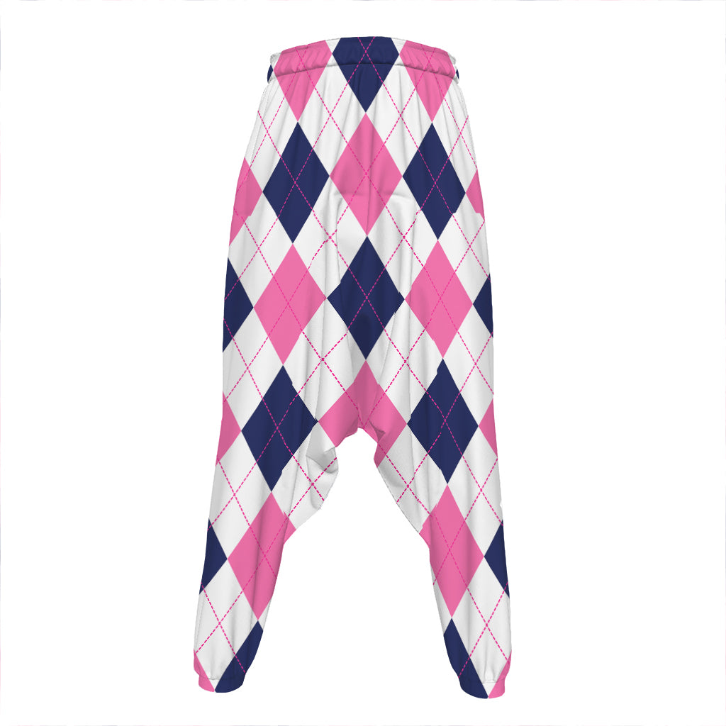 White Blue And Pink Argyle Pattern Print Hammer Pants
