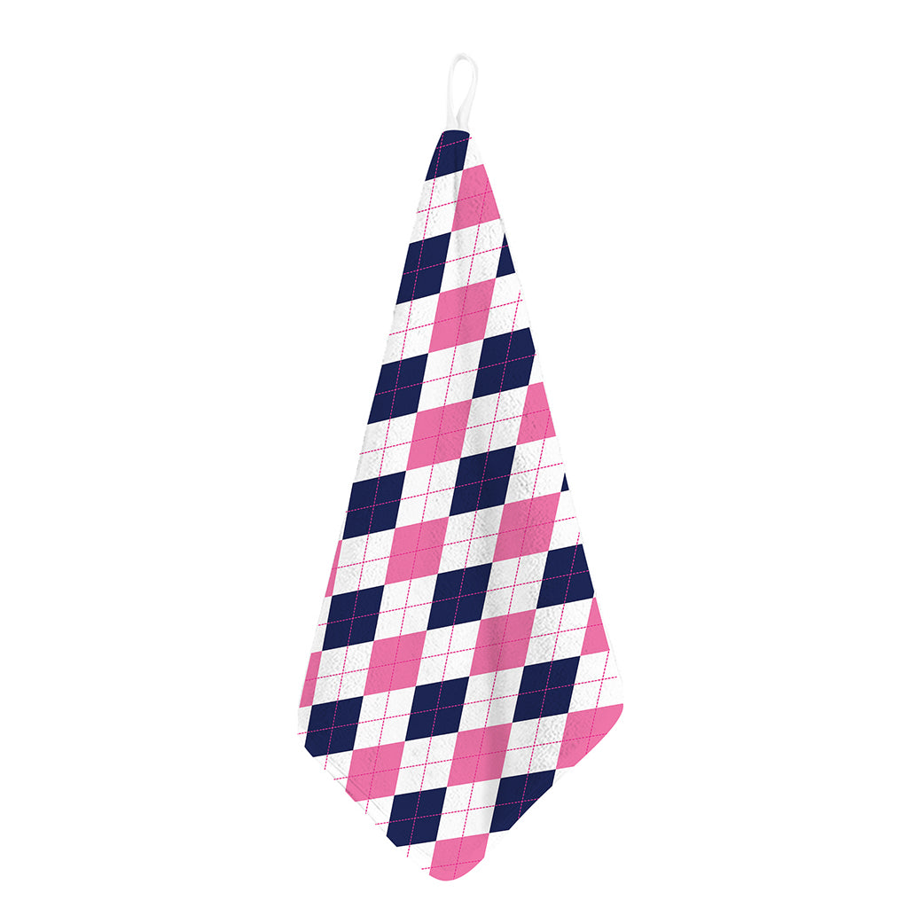 White Blue And Pink Argyle Pattern Print Hand Towel