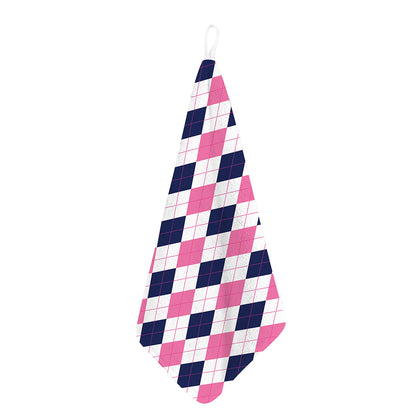 White Blue And Pink Argyle Pattern Print Hand Towel
