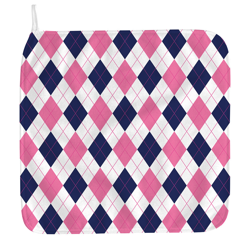 White Blue And Pink Argyle Pattern Print Hand Towel