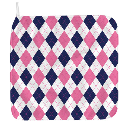 White Blue And Pink Argyle Pattern Print Hand Towel