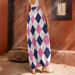 White Blue And Pink Argyle Pattern Print Harem Pants