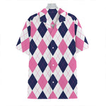White Blue And Pink Argyle Pattern Print Hawaiian Shirt