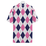 White Blue And Pink Argyle Pattern Print Hawaiian Shirt