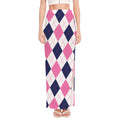 White Blue And Pink Argyle Pattern Print High Slit Maxi Skirt
