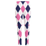 White Blue And Pink Argyle Pattern Print High-Waisted Pocket Leggings