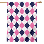 White Blue And Pink Argyle Pattern Print House Flag