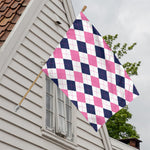White Blue And Pink Argyle Pattern Print House Flag