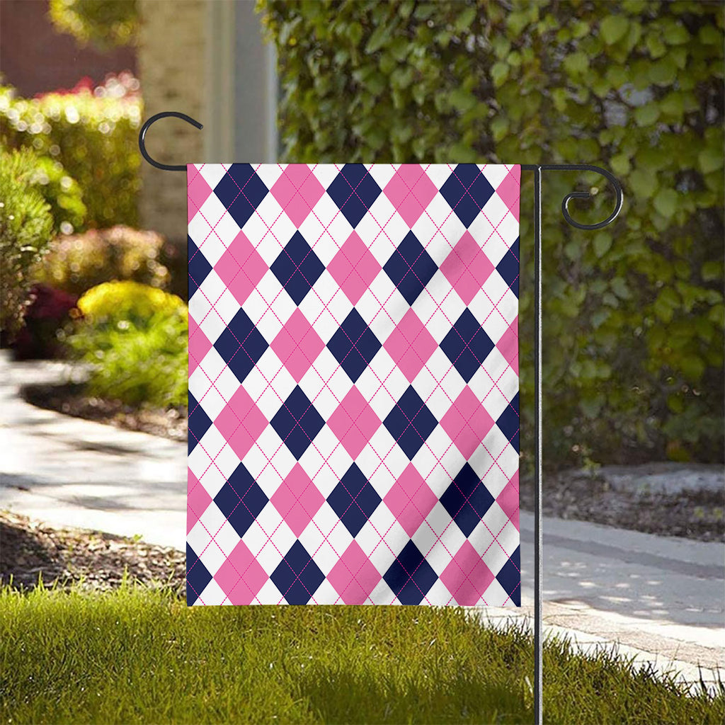 White Blue And Pink Argyle Pattern Print House Flag