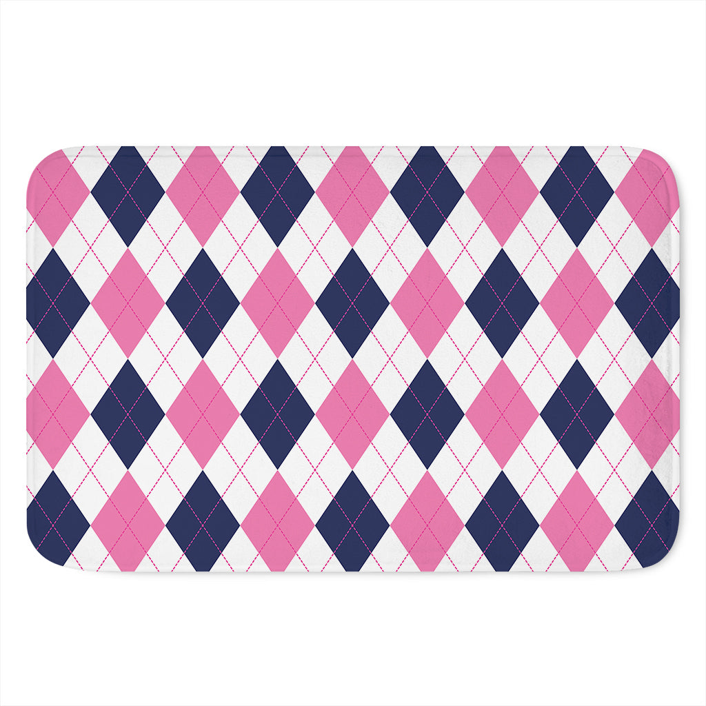 White Blue And Pink Argyle Pattern Print Indoor Door Mat