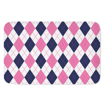 White Blue And Pink Argyle Pattern Print Indoor Door Mat