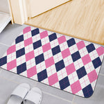 White Blue And Pink Argyle Pattern Print Indoor Door Mat