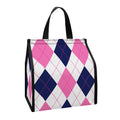 White Blue And Pink Argyle Pattern Print Insulated Lunch Tote