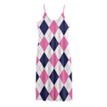 White Blue And Pink Argyle Pattern Print Jersey Midi Cami Dress