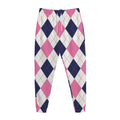 White Blue And Pink Argyle Pattern Print Jogger Pants